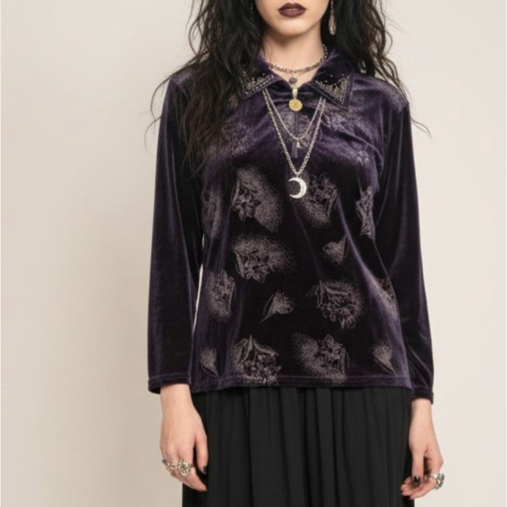Vintage Whimsigoth Deep Purple Velvet 1/4 Zip Pullover Fairycore Grunge Sz L